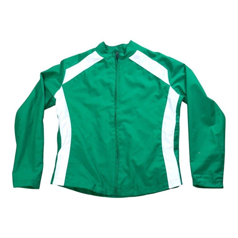 Russell Green & White Team Issue Jacket M Blank Stripe Vintage Windbreaker READ